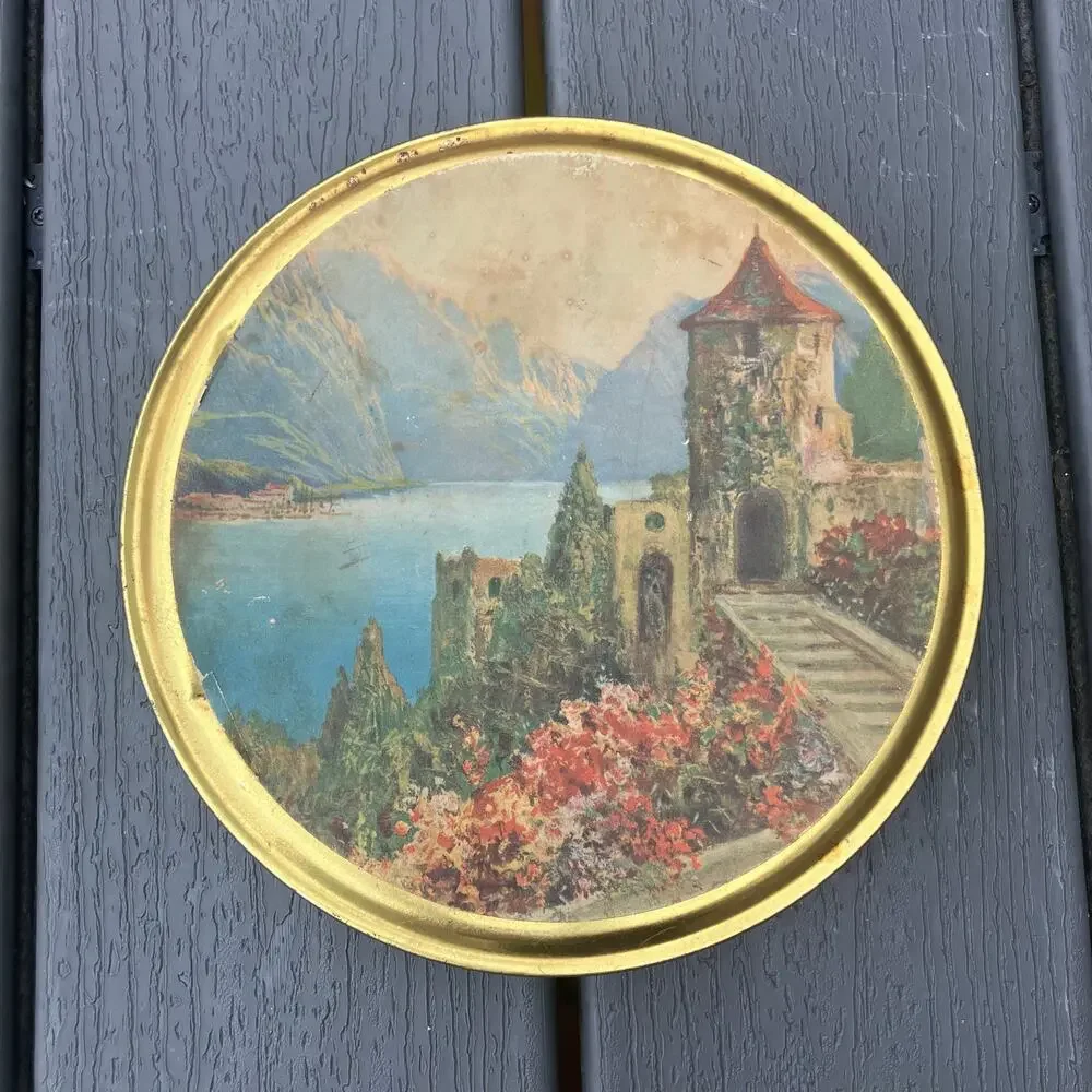 Vintage castlecore renaissance round storage tin, fairycore cottagecore